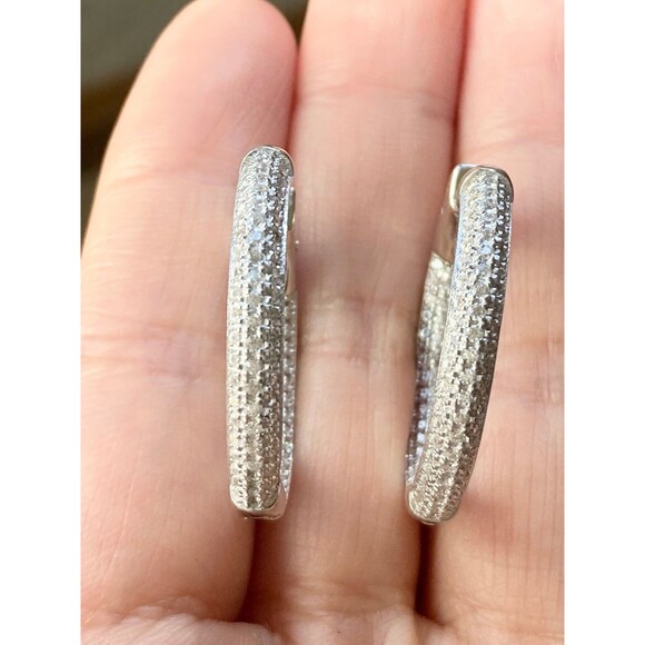 Designer YGI 925 sterling silver paved cz hoop earrings